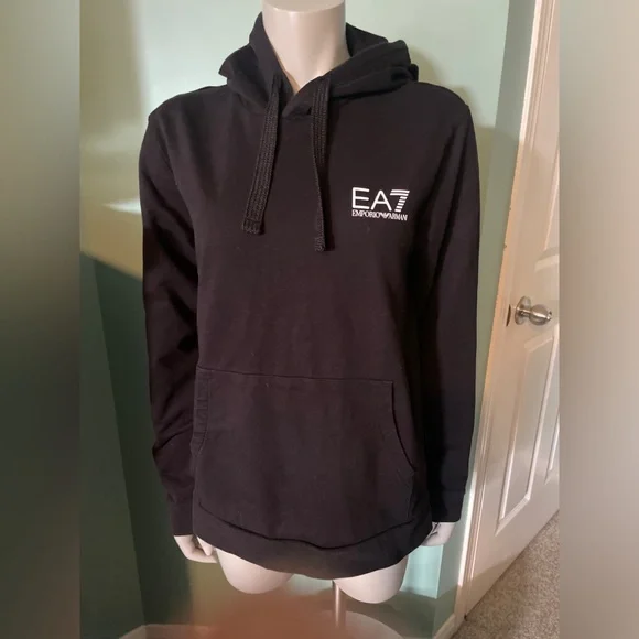 EA7 Emporio Armani Black Logo Hoodie Ladies XL - Picture 13 of 15